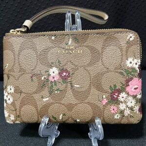 Coach Signature Brown & Floral Wristlet